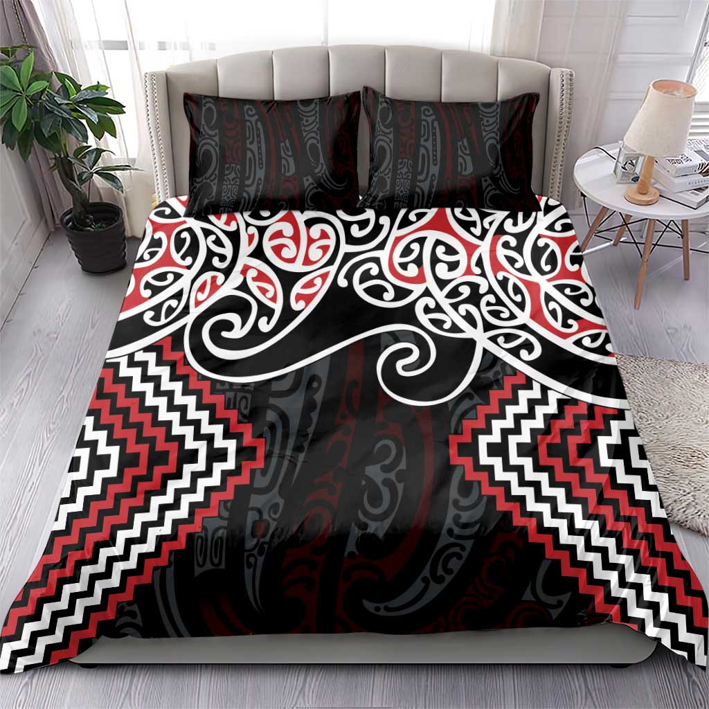 Red Aotearoa Tukutuku Manawa Tapu Bedding Set Ta Moko Toi Maori