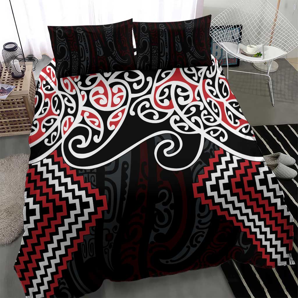 Red Aotearoa Tukutuku Manawa Tapu Bedding Set Ta Moko Toi Maori