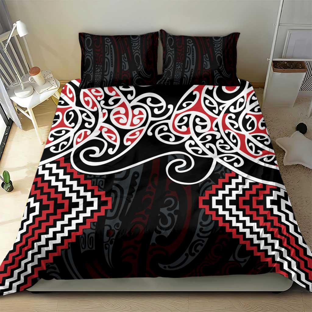 Red Aotearoa Tukutuku Manawa Tapu Bedding Set Ta Moko Toi Maori