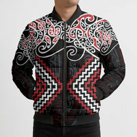 Red Aotearoa Tukutuku Manawa Tapu Bomber Puffer Jacket Ta Moko Toi Maori - Polynesian Pride