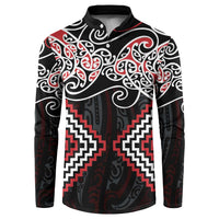 Red Aotearoa Tukutuku Manawa Tapu Button Sweatshirt Ta Moko Toi Maori LT9 Red - Polynesian Pride