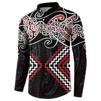 Red Aotearoa Tukutuku Manawa Tapu Button Sweatshirt Ta Moko Toi Maori LT9 - Polynesian Pride
