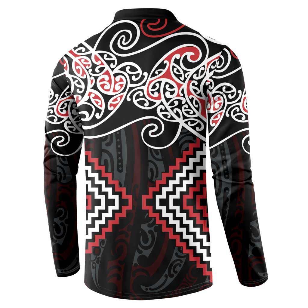 Red Aotearoa Tukutuku Manawa Tapu Button Sweatshirt Ta Moko Toi Maori LT9 - Polynesian Pride