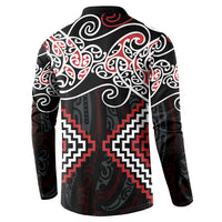 Red Aotearoa Tukutuku Manawa Tapu Button Sweatshirt Ta Moko Toi Maori LT9 - Polynesian Pride