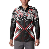 Red Aotearoa Tukutuku Manawa Tapu Button Sweatshirt Ta Moko Toi Maori LT9 - Polynesian Pride