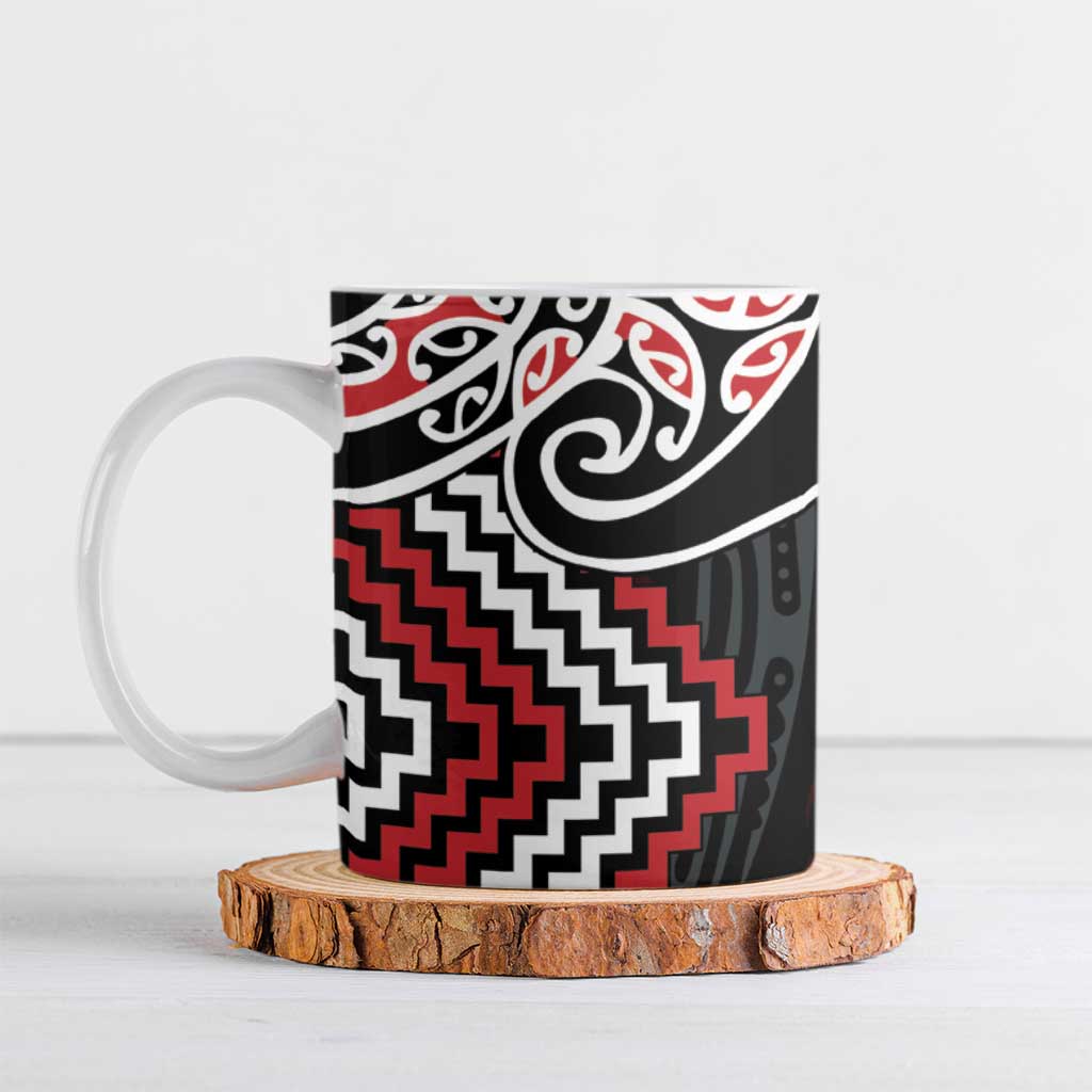 Red Aotearoa Tukutuku Manawa Tapu Ceramic Mug Ta Moko Toi Maori - Polynesian Pride