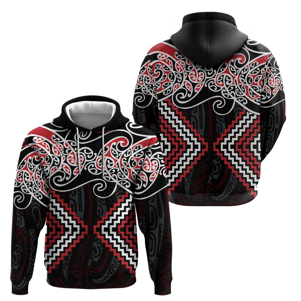 Red Aotearoa Tukutuku Manawa Tapu Hoodie Ta Moko Toi Maori