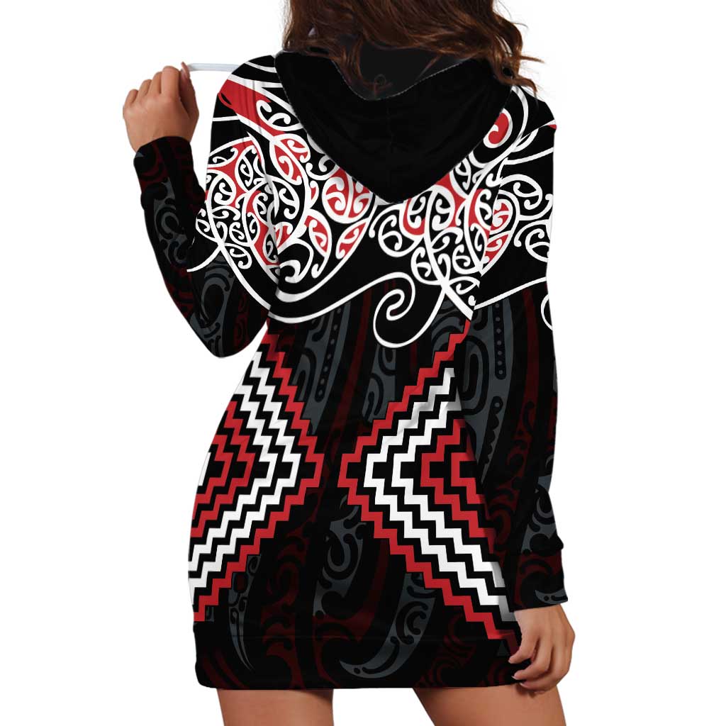 Red Aotearoa Tukutuku Manawa Tapu Hoodie Dress Ta Moko Toi Maori