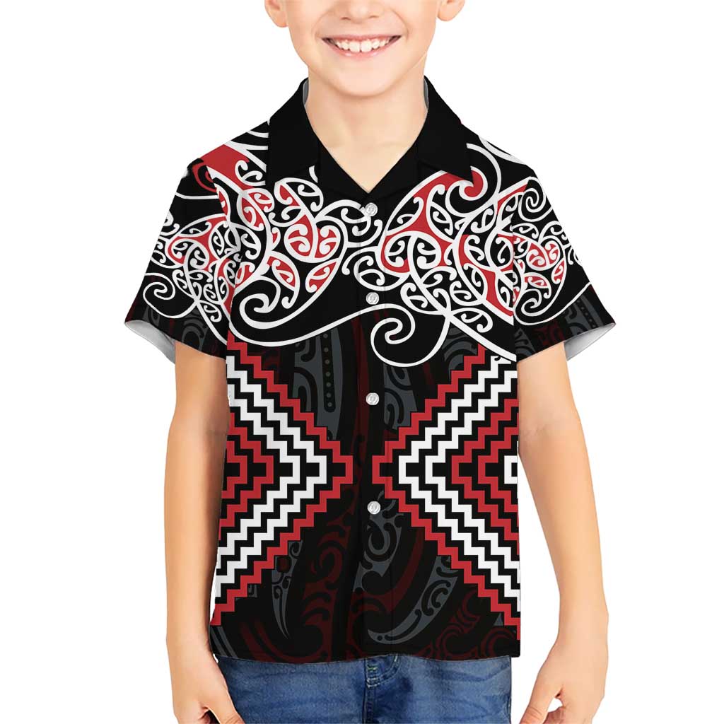 Red Aotearoa Tukutuku Manawa Tapu Kid Hawaiian Shirt Ta Moko Toi Maori LT9 Kid Red - Polynesian Pride