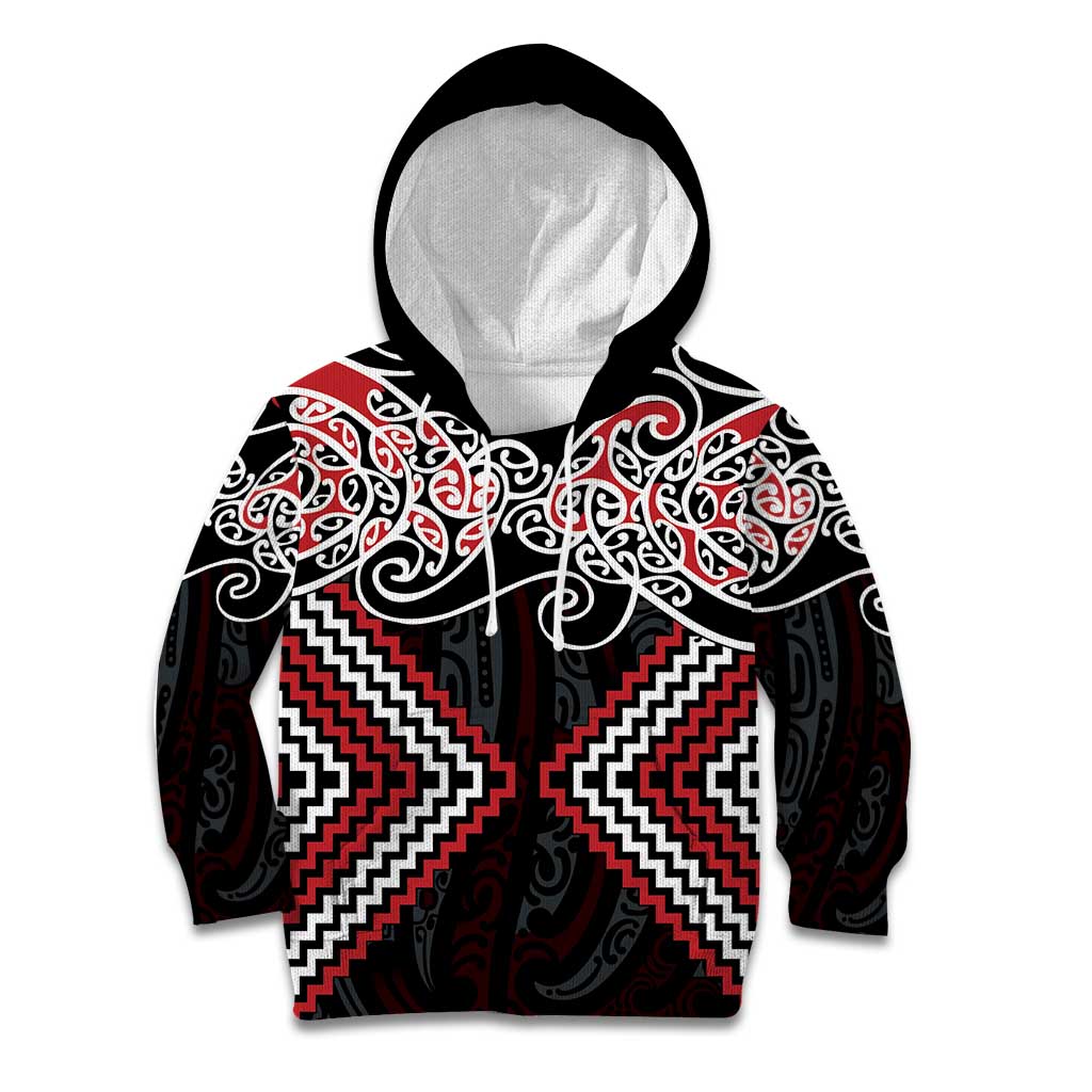 Red Aotearoa Tukutuku Manawa Tapu Kid Hoodie Ta Moko Toi Maori LT9 Hoodie Red - Polynesian Pride