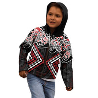 Red Aotearoa Tukutuku Manawa Tapu Kid Hoodie Ta Moko Toi Maori LT9 - Polynesian Pride