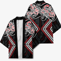 Red Aotearoa Tukutuku Manawa Tapu Kimono Ta Moko Toi Maori - Polynesian Pride