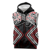 Red Aotearoa Tukutuku Manawa Tapu Sleeveless Hoodie Ta Moko Toi Maori - Polynesian Pride