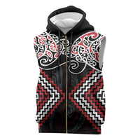 Red Aotearoa Tukutuku Manawa Tapu Sleeveless Zip Hoodie Ta Moko Toi Maori - Polynesian Pride