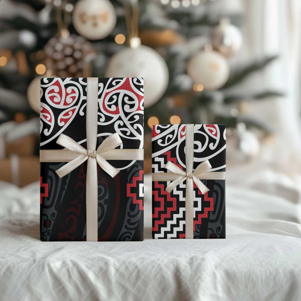 Red Aotearoa Tukutuku Manawa Tapu Wrapping Paper Ta Moko Toi Maori - Polynesian Pride