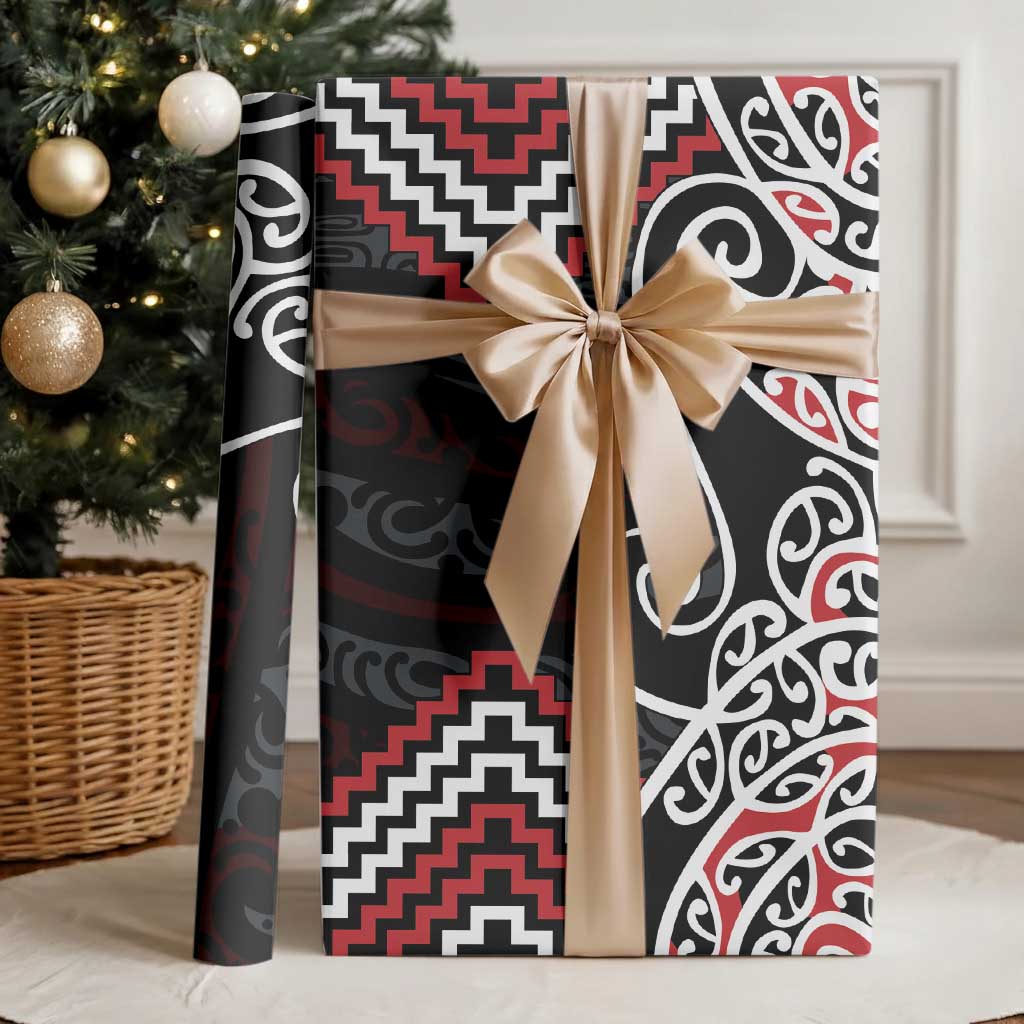 Red Aotearoa Tukutuku Manawa Tapu Wrapping Paper Ta Moko Toi Maori - Polynesian Pride