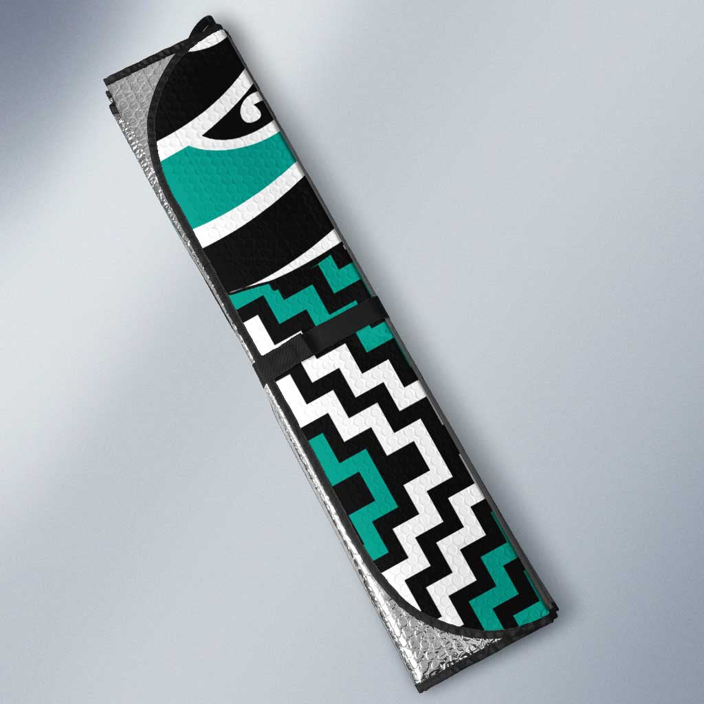 Turquoise Aotearoa Tukutuku Manawa Tapu Auto Sun Shade Ta Moko Toi Maori - Polynesian Pride