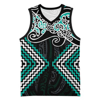 Turquoise Aotearoa Tukutuku Manawa Tapu Basketball Jersey Ta Moko Toi Maori - Polynesian Pride