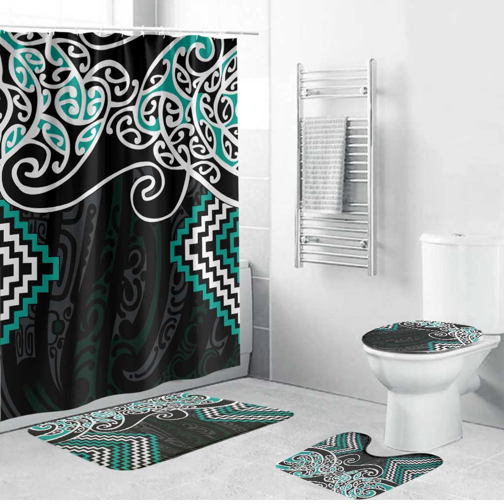 Turquoise Aotearoa Tukutuku Manawa Tapu Bathroom Set Ta Moko Toi Maori - Polynesian Pride