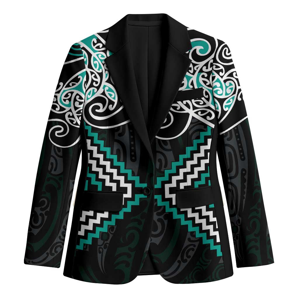 Turquoise Aotearoa Tukutuku Manawa Tapu Blazer Ta Moko Toi Maori - Polynesian Pride