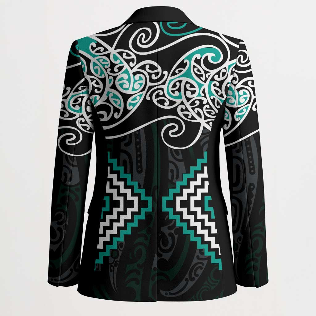 Turquoise Aotearoa Tukutuku Manawa Tapu Blazer Ta Moko Toi Maori - Polynesian Pride