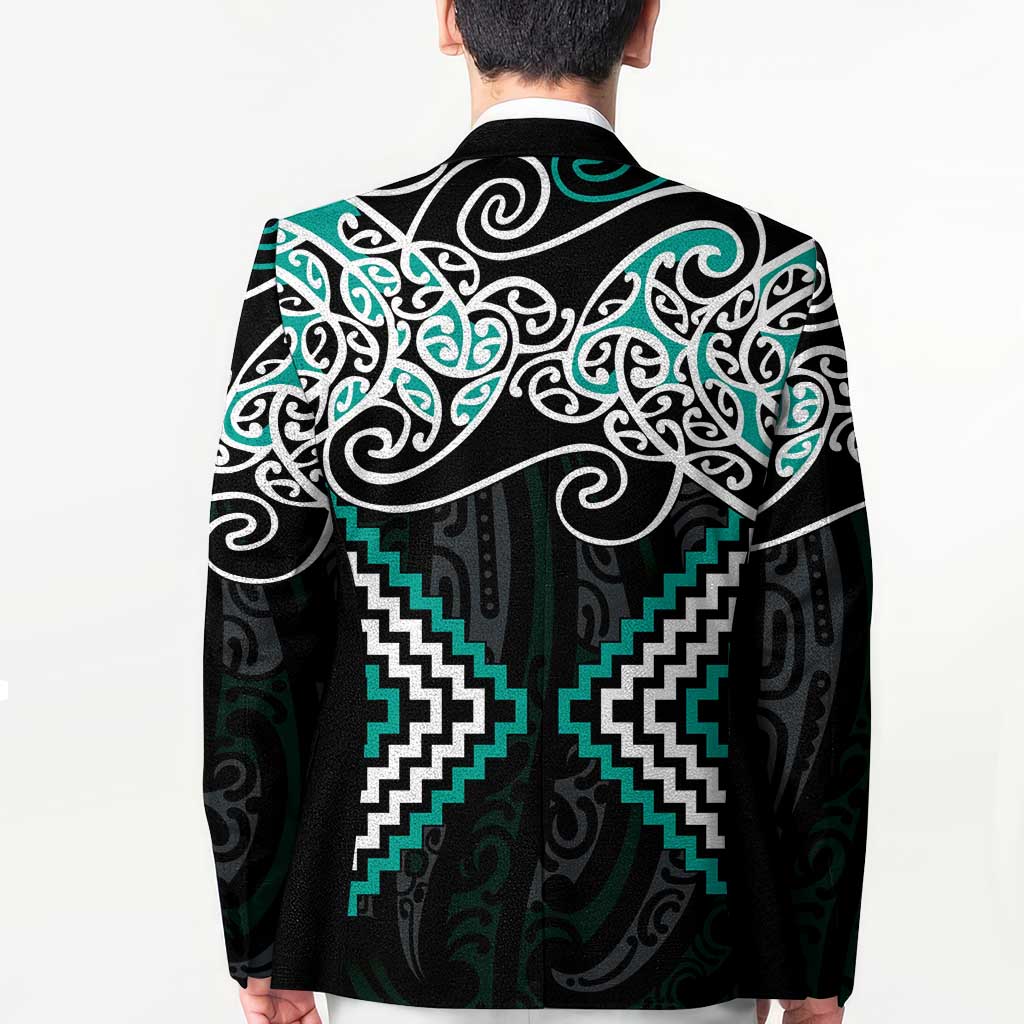 Turquoise Aotearoa Tukutuku Manawa Tapu Blazer Ta Moko Toi Maori - Polynesian Pride