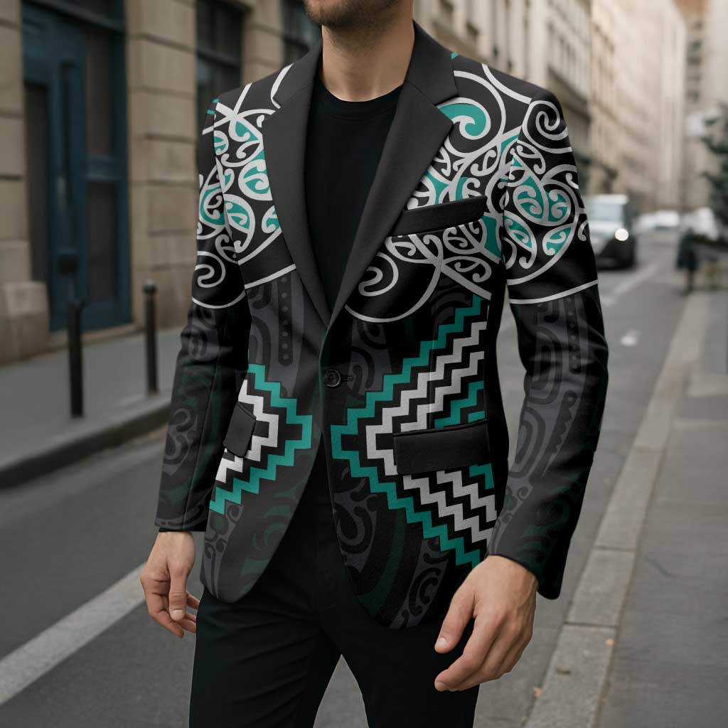 Turquoise Aotearoa Tukutuku Manawa Tapu Blazer Ta Moko Toi Maori - Polynesian Pride