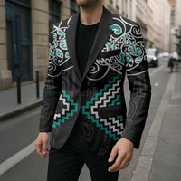 Turquoise Aotearoa Tukutuku Manawa Tapu Blazer Ta Moko Toi Maori - Polynesian Pride