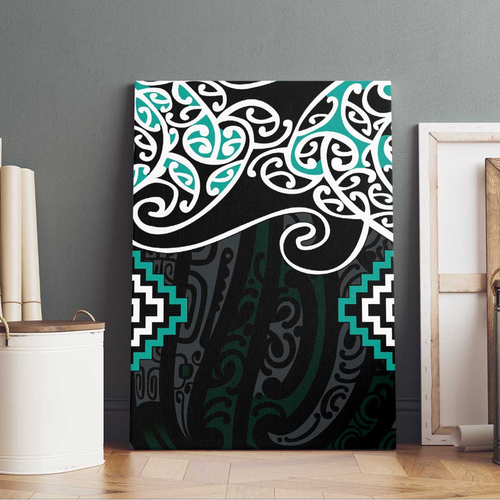 Turquoise Aotearoa Tukutuku Manawa Tapu Canvas Wall Art Ta Moko Toi Maori