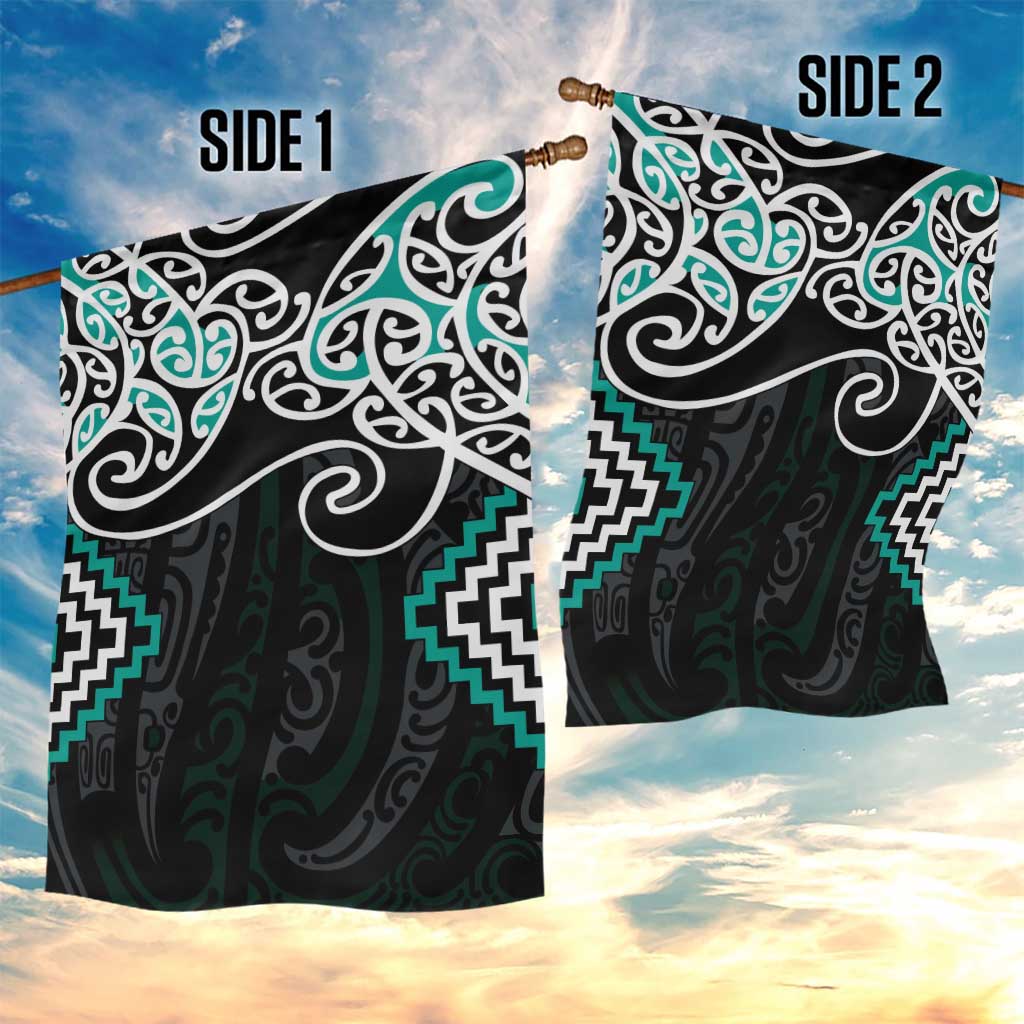 Turquoise Aotearoa Tukutuku Manawa Tapu Garden Flag Ta Moko Toi Maori