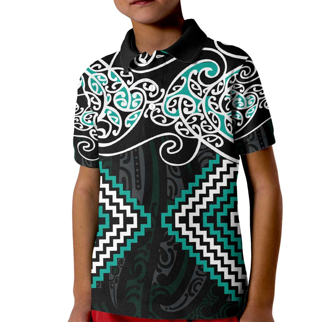 Turquoise Aotearoa Tukutuku Manawa Tapu Kid Polo Shirt Ta Moko Toi Maori LT9 Kid Turquoise - Polynesian Pride