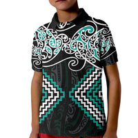 Turquoise Aotearoa Tukutuku Manawa Tapu Kid Polo Shirt Ta Moko Toi Maori LT9 Kid Turquoise - Polynesian Pride