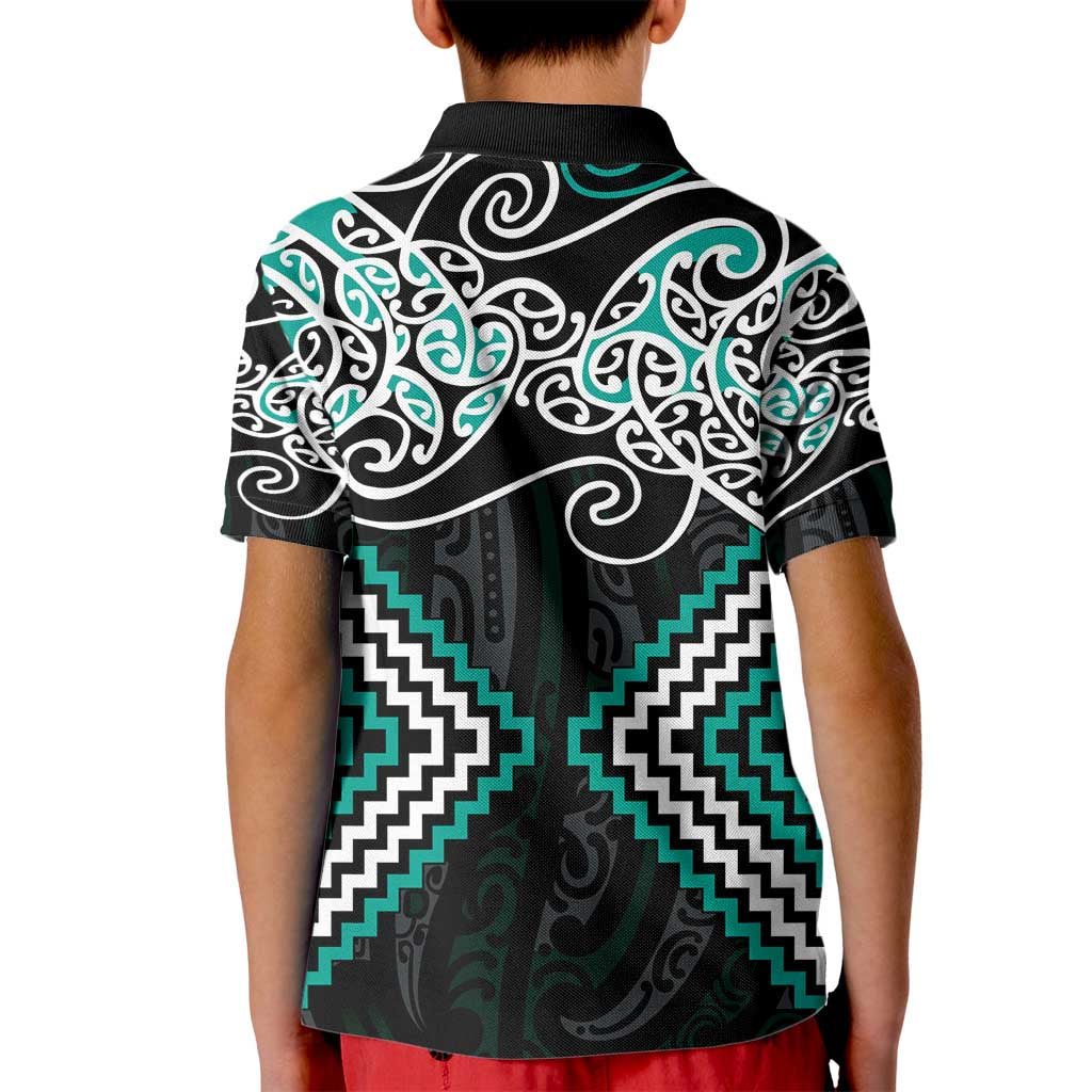 Turquoise Aotearoa Tukutuku Manawa Tapu Kid Polo Shirt Ta Moko Toi Maori LT9 - Polynesian Pride