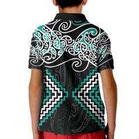 Turquoise Aotearoa Tukutuku Manawa Tapu Kid Polo Shirt Ta Moko Toi Maori LT9 - Polynesian Pride