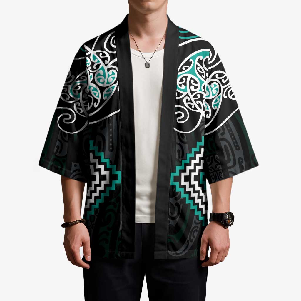 Turquoise Aotearoa Tukutuku Manawa Tapu Kimono Ta Moko Toi Maori - Polynesian Pride