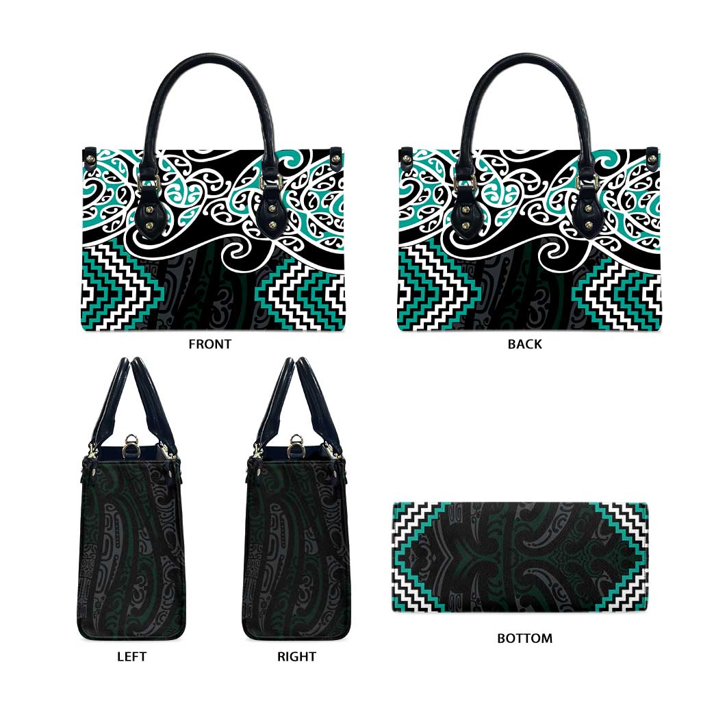 Turquoise Aotearoa Tukutuku Manawa Tapu Leather Bag Ta Moko Toi Maori - Polynesian Pride