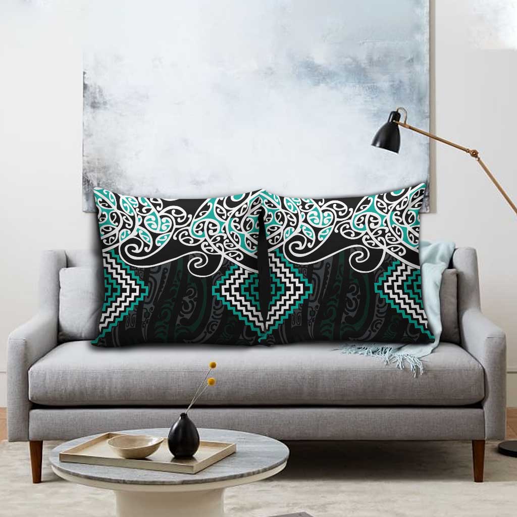 Turquoise Aotearoa Tukutuku Manawa Tapu Pillow Cover Ta Moko Toi Maori - Polynesian Pride