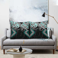 Turquoise Aotearoa Tukutuku Manawa Tapu Pillow Cover Ta Moko Toi Maori - Polynesian Pride
