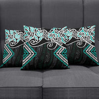 Turquoise Aotearoa Tukutuku Manawa Tapu Pillow Cover Ta Moko Toi Maori - Polynesian Pride