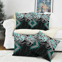 Turquoise Aotearoa Tukutuku Manawa Tapu Pillow Cover Ta Moko Toi Maori - Polynesian Pride
