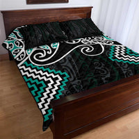 Turquoise Aotearoa Tukutuku Manawa Tapu Quilt Bed Set Ta Moko Toi Maori