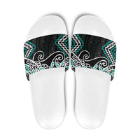 Turquoise Aotearoa Tukutuku Manawa Tapu Slide Sandals Ta Moko Toi Maori - Polynesian Pride