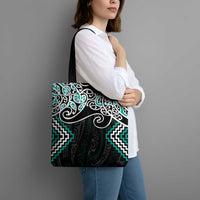 Turquoise Aotearoa Tukutuku Manawa Tapu Tote Bag Ta Moko Toi Maori - Polynesian Pride