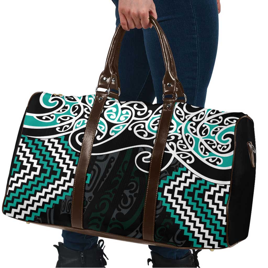 Turquoise Aotearoa Tukutuku Manawa Tapu Travel Bag Ta Moko Toi Maori - Polynesian Pride