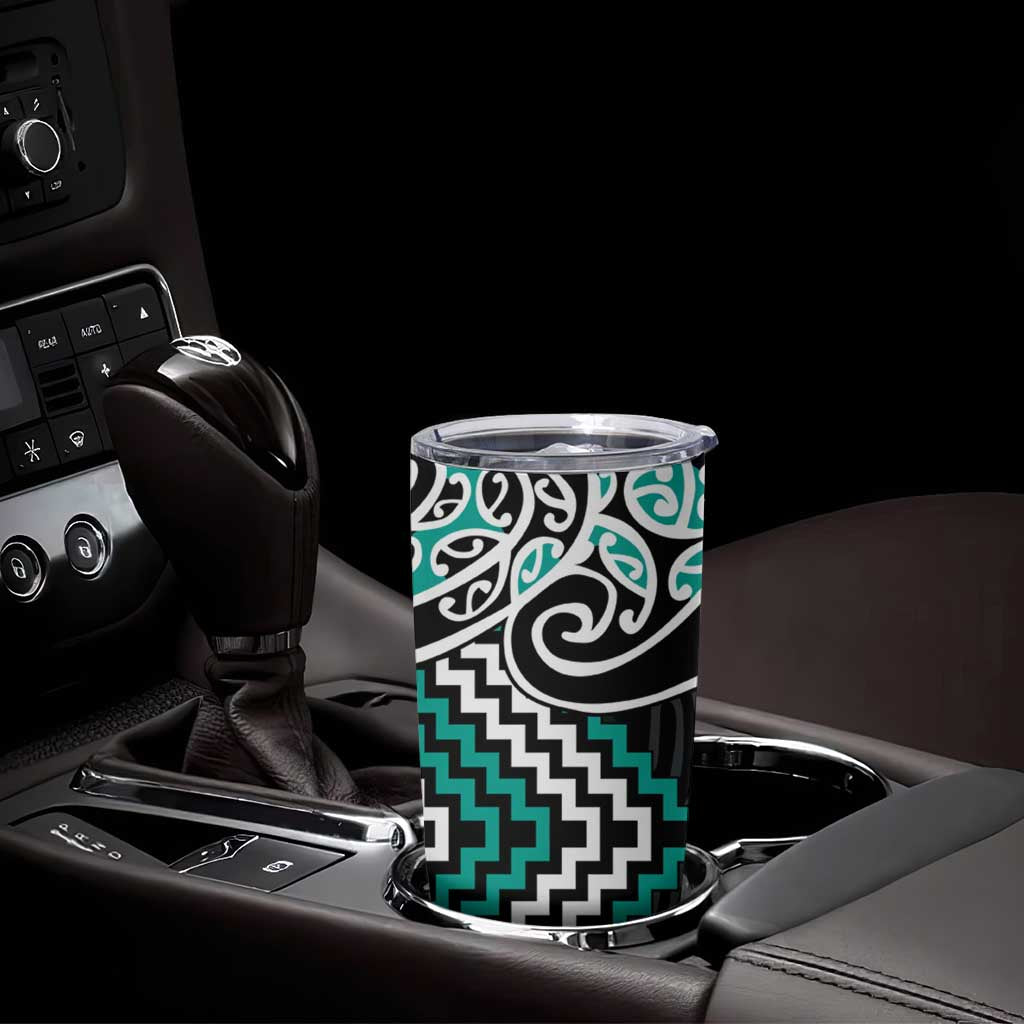 Turquoise Aotearoa Tukutuku Manawa Tapu Tumbler Cup Ta Moko Toi Maori