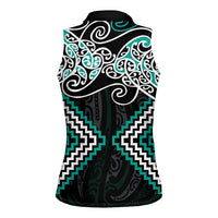 Turquoise Aotearoa Tukutuku Manawa Tapu Women Sleeveless Polo Shirt Ta Moko Toi Maori