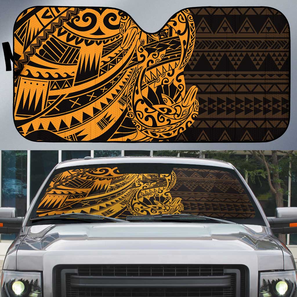 Gold Couple Dolphins Maori Polynesian Style Auto Sun Shade - Polynesian Pride