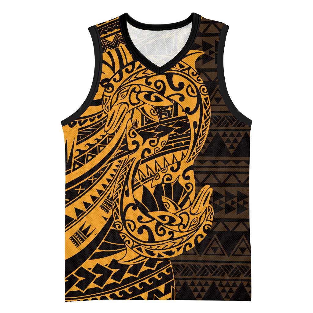 Gold Couple Dolphins Maori Polynesian Style Basketball Jersey - Polynesian Pride