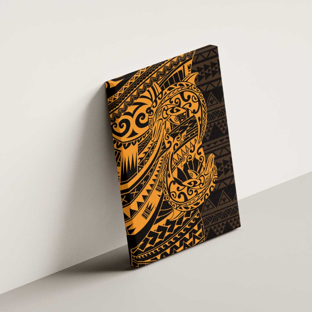 Gold Couple Dolphins Maori Polynesian Style Canvas Wall Art