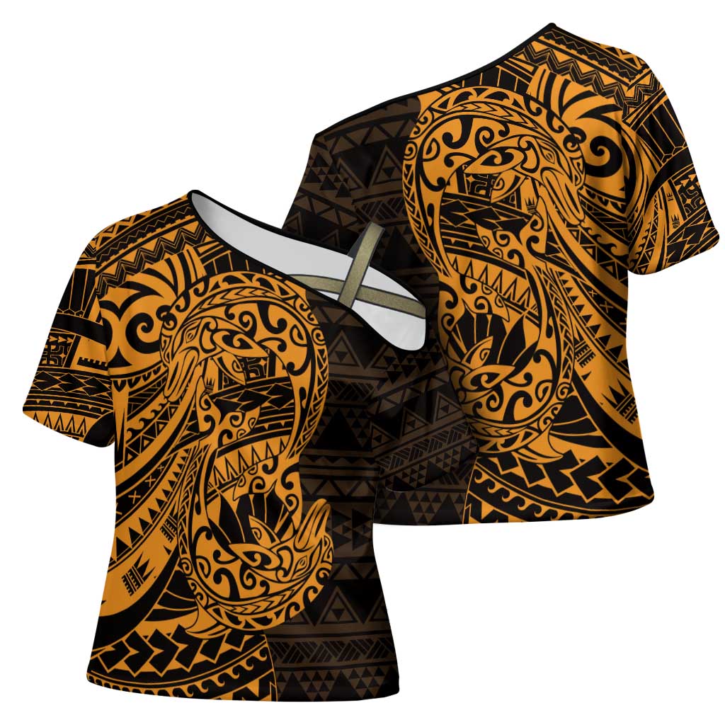 Gold Couple Dolphins Maori Polynesian Style Cross Shoulder Shirt - Polynesian Pride